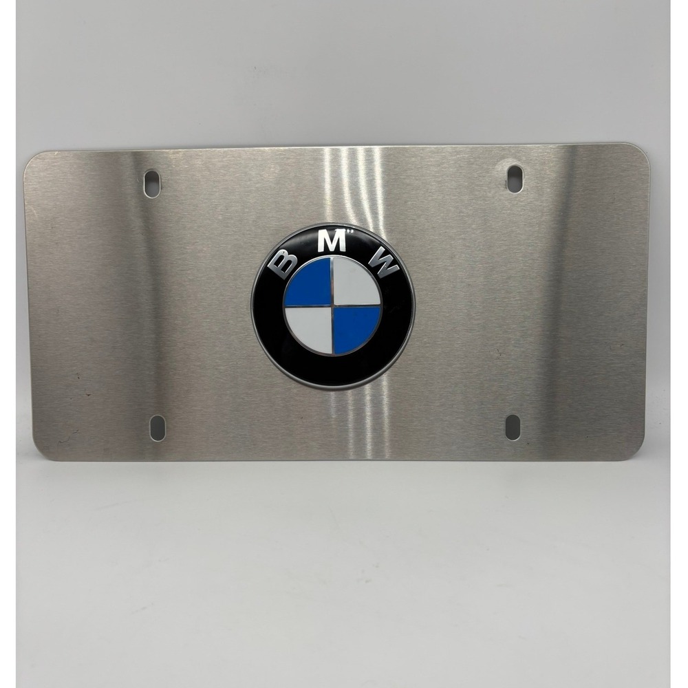 BMW License Plate Silver Brushed Stainless Steel 3D Logo Front Tag Auto